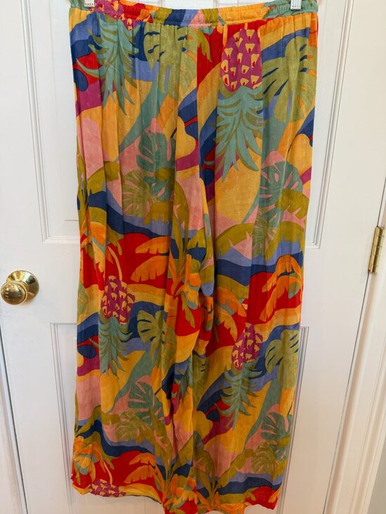 Christian Siriano Pants - Christian Siriano Tropical Print Wide-Leg Pants, Size L